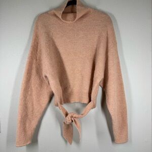 Aritzia Wilfred Lorin Tie Front Sweater Alpaca Blend Mock Neckline Pink Large